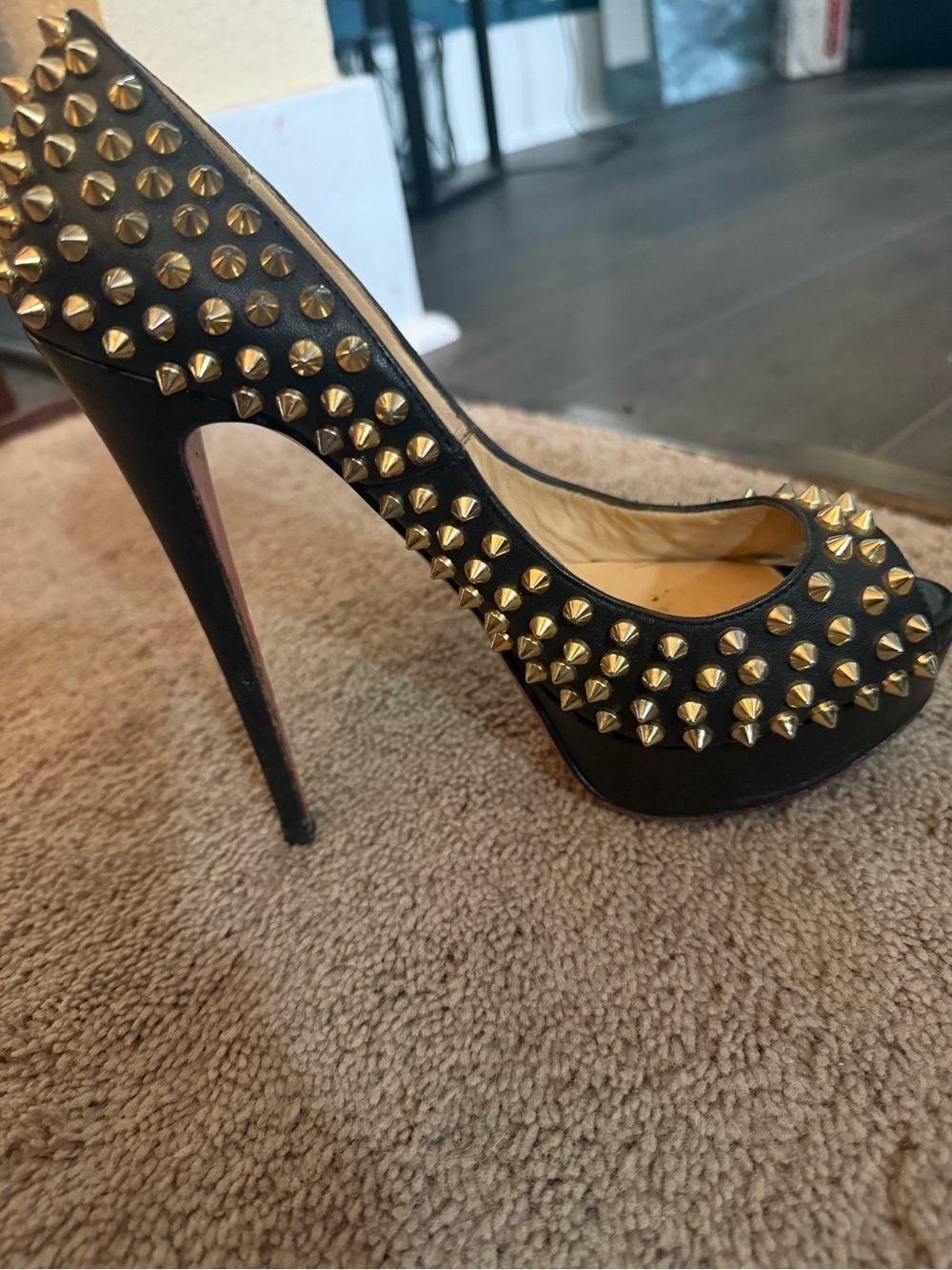 Christian Louboutin Black Studded High Heel Pump with Gold Spikes